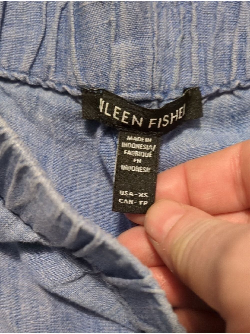 Eileen Fisher Blue Linen Cropped Pull On Pants Size XS - Picture 3 of 6